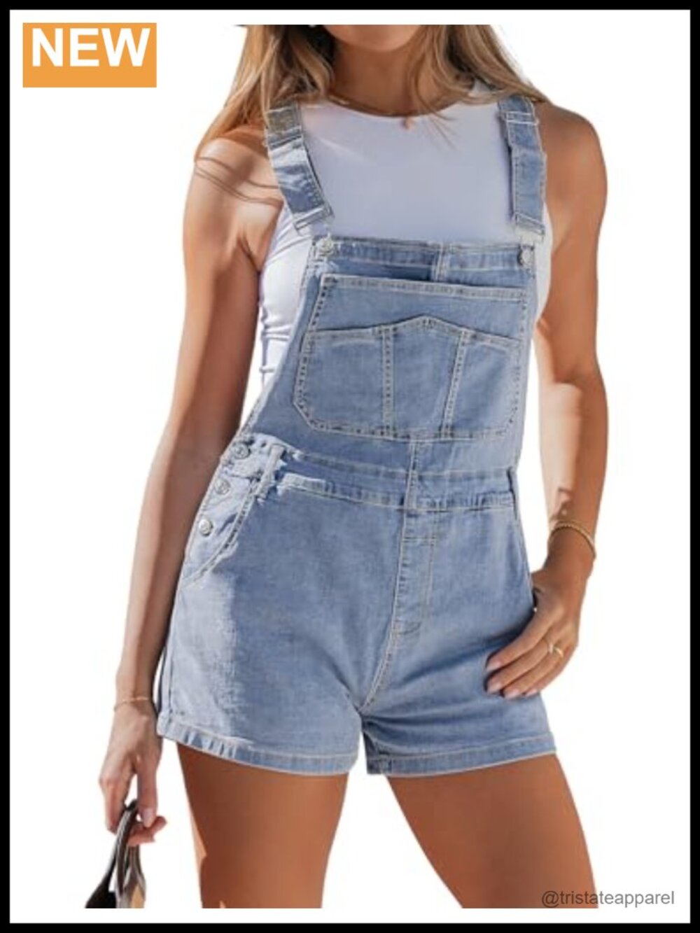 Women's Loose Fit Denim Shortalls Adjustable Straps Bib Pocket